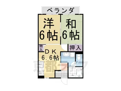 阪急電鉄嵐山線 上桂駅 徒歩7分 2階建 築32年(2DK/2階)の間取り写真