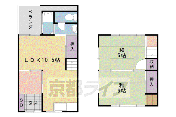 阪急電鉄嵐山線 上桂駅 徒歩7分 2階建 築48年(2LDK)の間取り写真