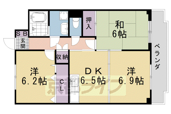 阪急電鉄京都線 桂駅 徒歩15分 5階建 築31年(3DK/2階)の間取り写真
