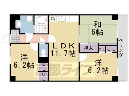 阪急電鉄京都線 桂駅 徒歩20分 6階建 築32年(3LDK/3階)の間取り写真