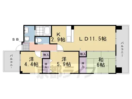 阪急電鉄京都線 桂駅 徒歩15分 5階建 築26年(3LDK/2階)の間取り写真