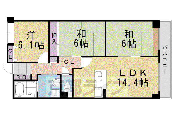 ウエストコート大利(3LDK/4階)の間取り写真