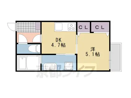 阪急電鉄京都線 桂駅 徒歩1分 3階建 築8年(1DK/3階)の間取り写真