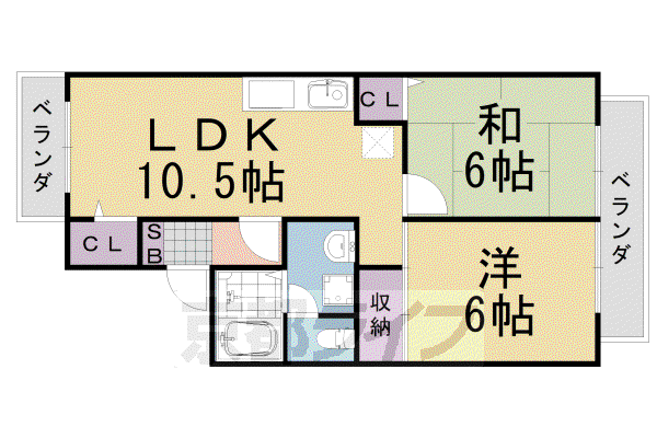 東海道本線 桂川駅(京都) 徒歩18分 2階建 築32年(2LDK/2階)の間取り写真