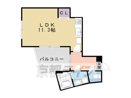 阪急電鉄嵐山線 嵐山駅(阪急) 徒歩1分 4階建 築20年(ワンルーム/4階)の間取り写真
