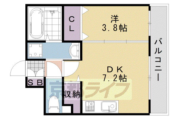 阪急電鉄京都線 桂駅 徒歩12分 3階建 築20年(1DK/1階)の間取り写真