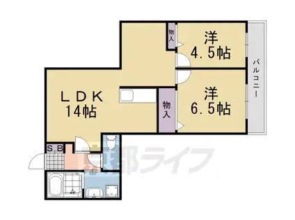 阪急電鉄嵐山線 上桂駅 徒歩19分 2階建 築21年(2LDK/2階)の間取り写真