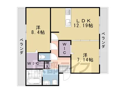 阪急電鉄嵐山線 上桂駅 徒歩9分 3階建 築19年(2LDK/3階)の間取り写真