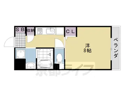 阪急電鉄京都線 桂駅 徒歩5分 3階建 築18年(1K/2階)の間取り写真