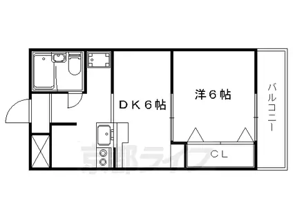 京都市東西線 山科駅 徒歩5分 6階建 築37年(1DK/3階)の間取り写真