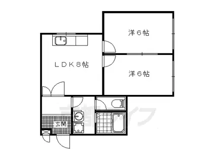 東海道本線 山科駅 徒歩7分 3階建 築34年(2LDK/1階)の間取り写真