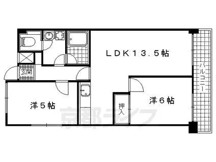 京都市東西線 山科駅 徒歩6分 6階建 築39年(2LDK/4階)の間取り写真
