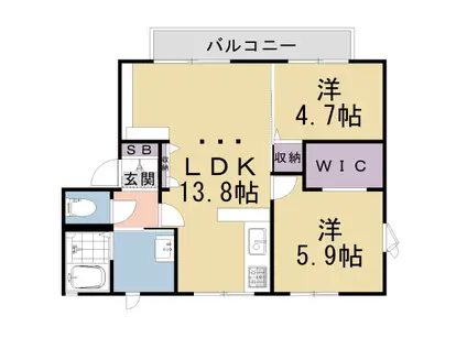 京都市東西線 東野駅(京都) 徒歩11分 2階建 築35年(2LDK/2階)の間取り写真