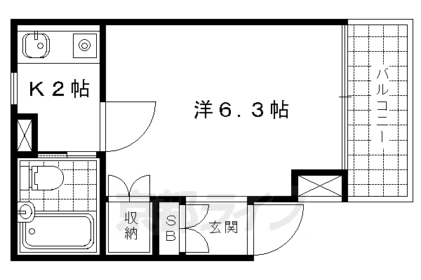 東海道本線 山科駅 徒歩8分 3階建 築34年(1K/2階)の間取り写真