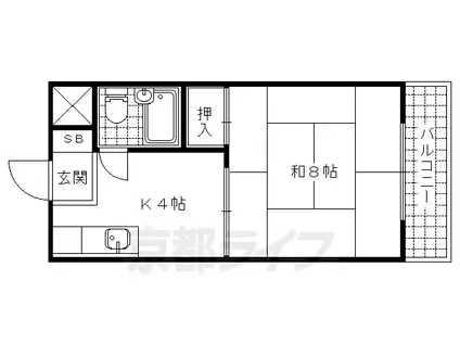 京都市東西線 小野駅(京都) 徒歩1分 3階建 築50年(1K/1階)の間取り写真