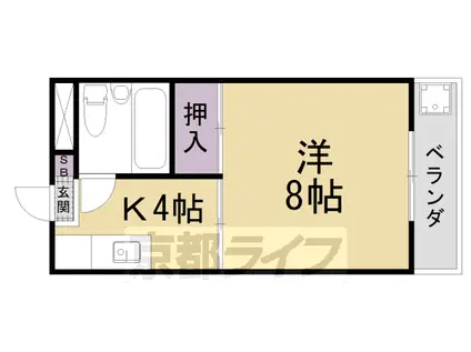 京都市東西線 小野駅(京都) 徒歩1分 3階建 築50年(1K/2階)の間取り写真