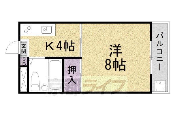 京都市東西線 小野駅(京都) 徒歩1分 3階建 築50年(1K/2階)の間取り写真