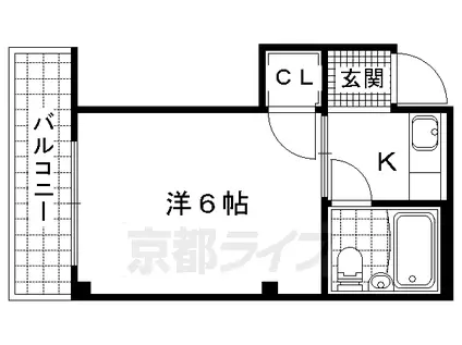 京都市東西線 御陵駅 徒歩4分 3階建 築47年(1K/1階)の間取り写真