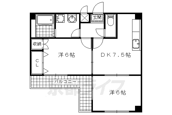 ヤマシナアーバンコテージ(2DK/3階)の間取り写真