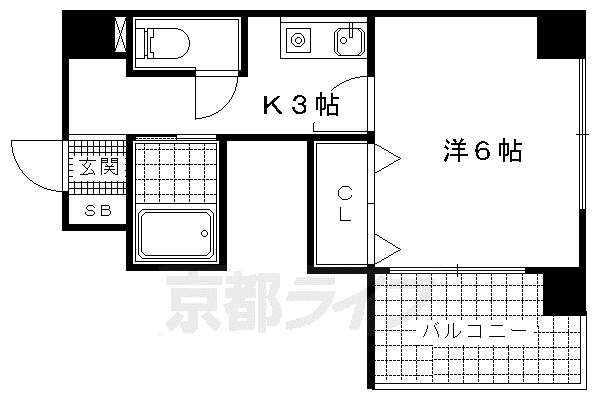 京阪電気鉄道京津線 四宮駅 徒歩10分 5階建 築34年(1K/1階)の間取り写真