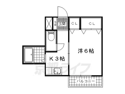 ヤマシナアーバンコテージ(1K/2階)の間取り写真
