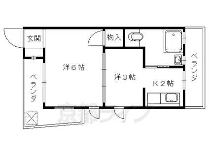 京都市東西線 御陵駅 徒歩4分 7階建 築53年(2K/3階)の間取り写真