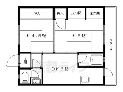 京都市東西線 東野駅(京都) 徒歩12分 3階建 築56年(2DK/2階)の間取り写真
