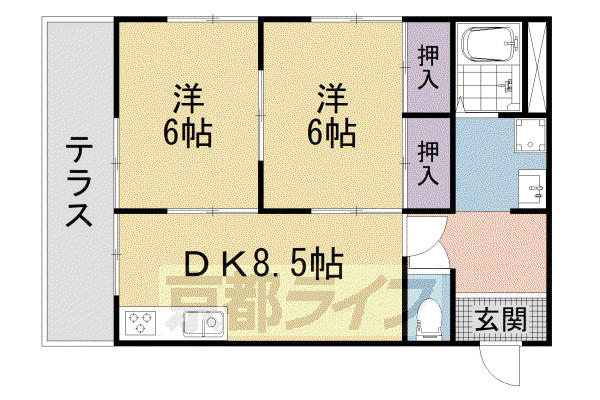 京都市東西線 椥辻駅 徒歩4分 2階建 築35年(2LDK/1階)の間取り写真