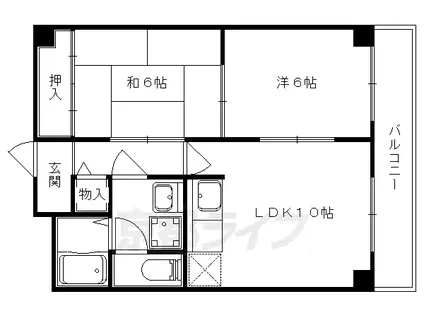 京都市東西線 山科駅 徒歩4分 7階建 築37年(2LDK/2階)の間取り写真