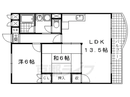 京都市東西線 椥辻駅 徒歩6分 7階建 築50年(2LDK/5階)の間取り写真