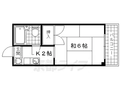 京阪電気鉄道京津線 四宮駅 徒歩4分 3階建 築42年(1K/2階)の間取り写真