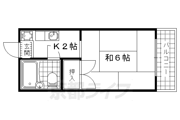 京阪電気鉄道京津線 四宮駅 徒歩4分 3階建 築42年(1K/1階)の間取り写真