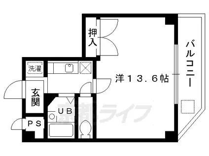 京阪電気鉄道京阪線 中書島駅 徒歩14分 9階建 築28年(1K/6階)の間取り写真