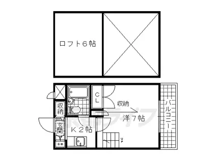 京都市東西線 御陵駅 徒歩9分 2階建 築38年(1K/2階)の間取り写真