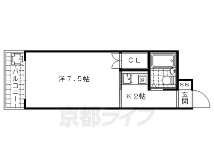 京都市東西線 御陵駅 徒歩4分 3階建 築37年(1K/3階)の間取り写真