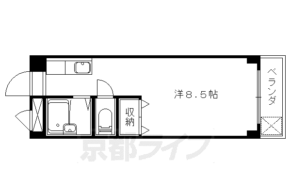 東海道本線 山科駅 徒歩1分 4階建 築40年(ワンルーム/2階)の間取り写真
