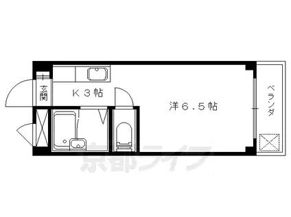 東海道本線 山科駅 徒歩1分 4階建 築39年(1K/4階)の間取り写真
