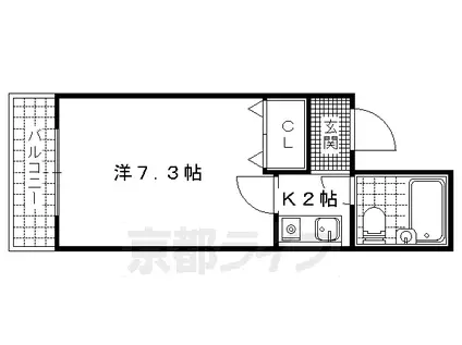京都市東西線 東野駅(京都) 徒歩22分 3階建 築35年(1K/2階)の間取り写真