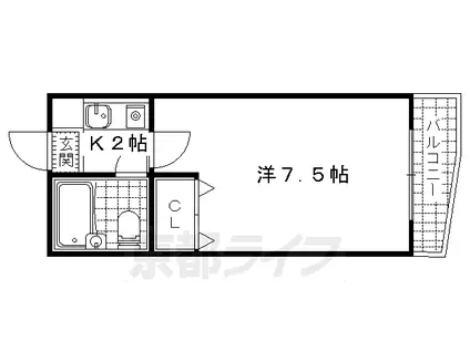 京都市東西線 東野駅(京都) 徒歩22分 3階建 築35年(1K/2階)の間取り写真
