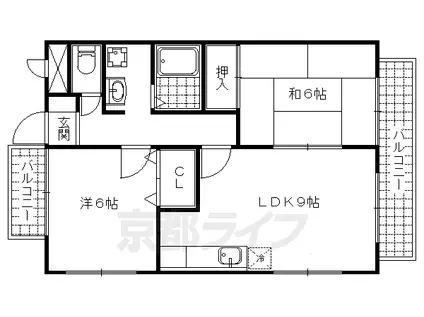 ディアハイム緑ヶ丘(2LDK/1階)の間取り写真