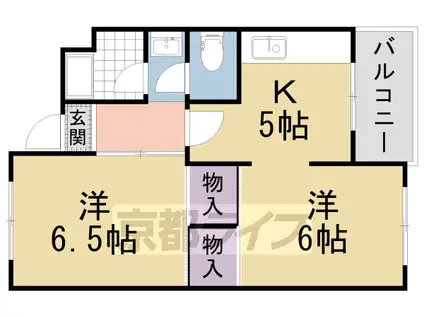 京都市東西線 御陵駅 徒歩17分 5階建 築48年(2K/3階)の間取り写真