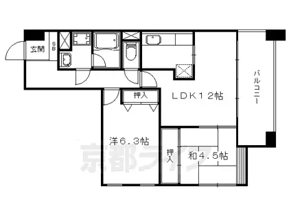グランディオス京都東(2LDK/1階)の間取り写真