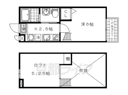 京都市東西線 東野駅(京都) 徒歩20分 2階建 築21年(1K/1階)の間取り写真