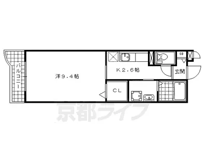 京都市東西線 小野駅(京都) 徒歩4分 3階建 築19年(1K/3階)の間取り写真