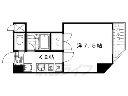 東海道本線 山科駅 徒歩3分 6階建 築27年(1K/4階)の間取り写真