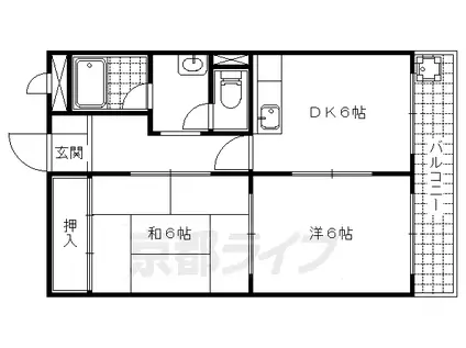 京都市東西線 石田駅(京都市営) 徒歩15分 5階建 築48年(2DK/5階)の間取り写真