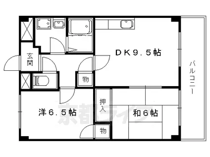 京都市東西線 椥辻駅 徒歩3分 10階建 築27年(2LDK/9階)の間取り写真