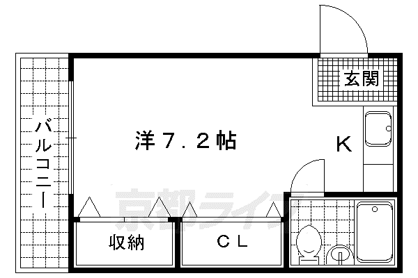 京阪電気鉄道京津線 四宮駅 徒歩1分 3階建 築30年(1K/2階)の間取り写真