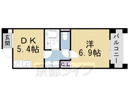 京都市東西線 東野駅(京都) 徒歩1分 10階建 築20年(1DK/8階)の間取り写真