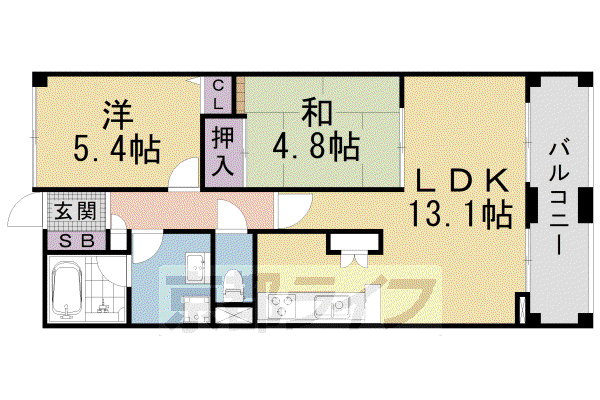 京都市東西線 東野駅(京都) 徒歩1分 10階建 築20年(2LDK/9階)の間取り写真
